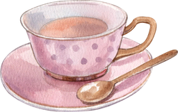 Hand Drawn Tea Cup with Saucer and Spoon Illustration